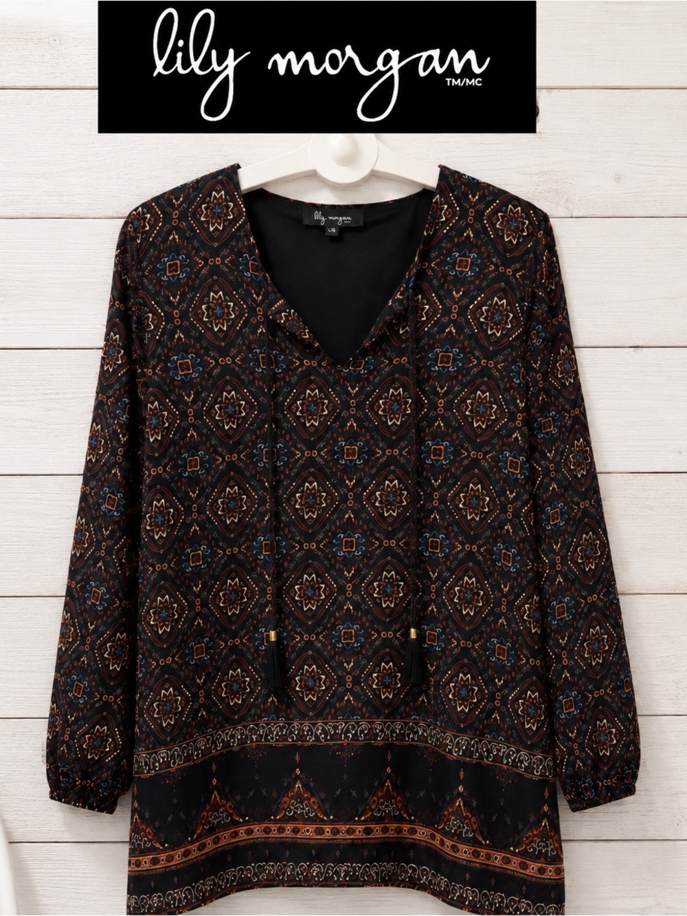LILY MORGAN Boho Printed Dress Black Red XL